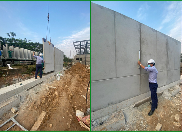 Hình ảnh lắp dựng tường rào bê tông lắp ghép cho dự án Viettel Hòa Lạc